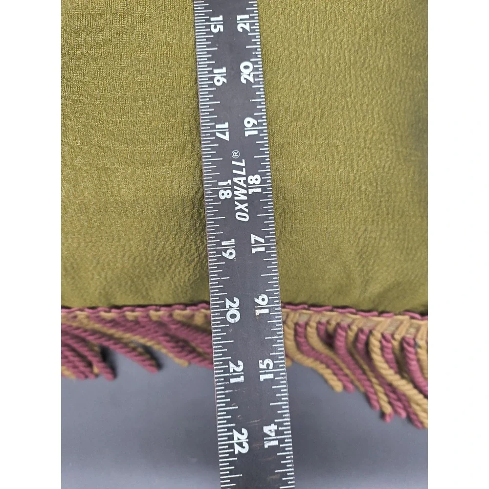 Olive Green Fringe Accent Pillow - Decorative Throw Pillow